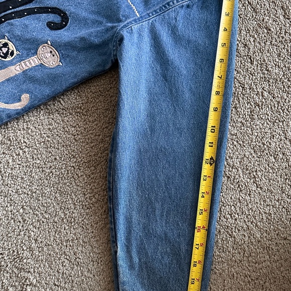 Vintage Jean Denim Jacket Cat Mom Embroidery Appliqué Quirky Cottagecore Artsy S - Picture 10 of 15